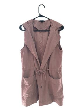 Staccato Dusty Rose Hooded Sleeveless Tie Front Vest Size Small